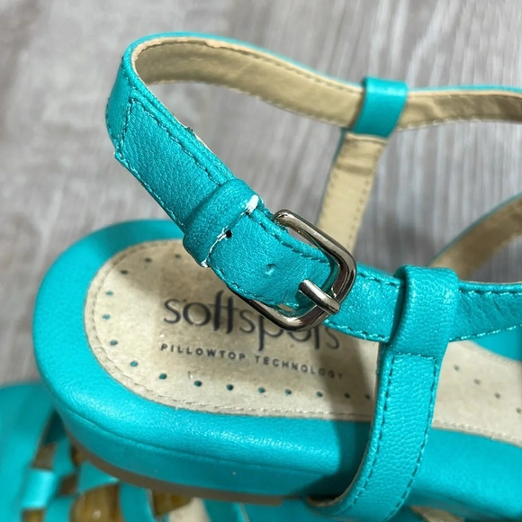 NWOT Softspots Leather Sabira Teal Sandals Pillowtop Technology 6.5M - Picture 15 of 15